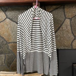 Velvet by Graham blue and white striped cardigan, size large great condition